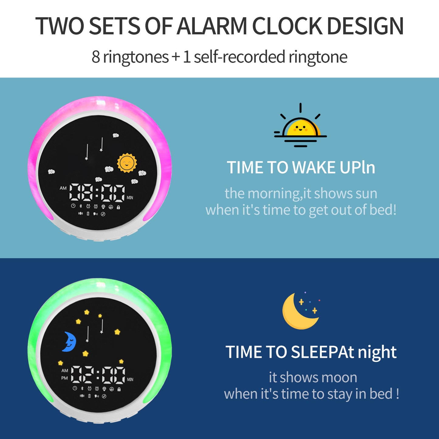 Children's Alarm Clock Bluetooth Speaker Touch RGB With White Noise Wake-up Light