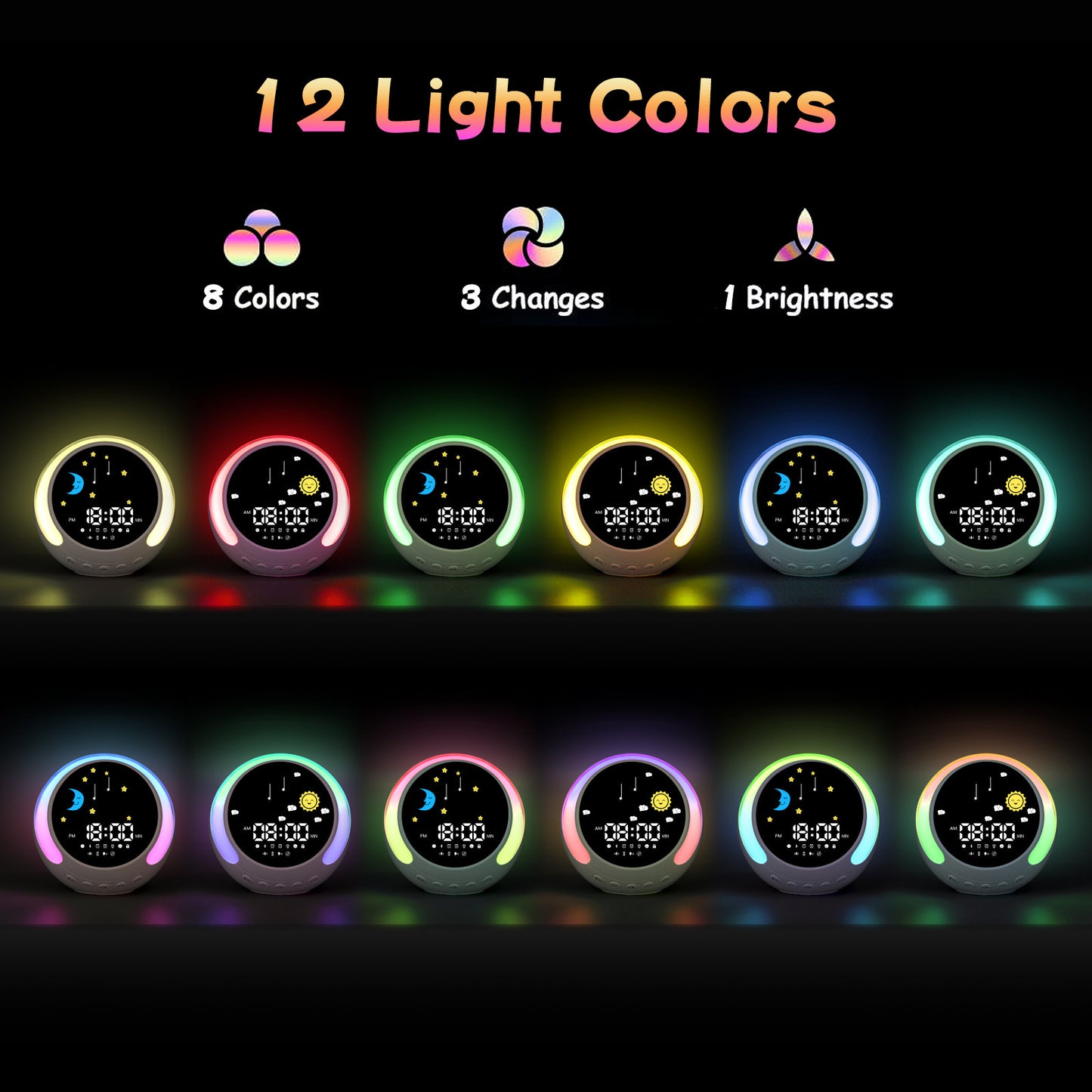 Children's Alarm Clock Bluetooth Speaker Touch RGB With White Noise Wake-up Light