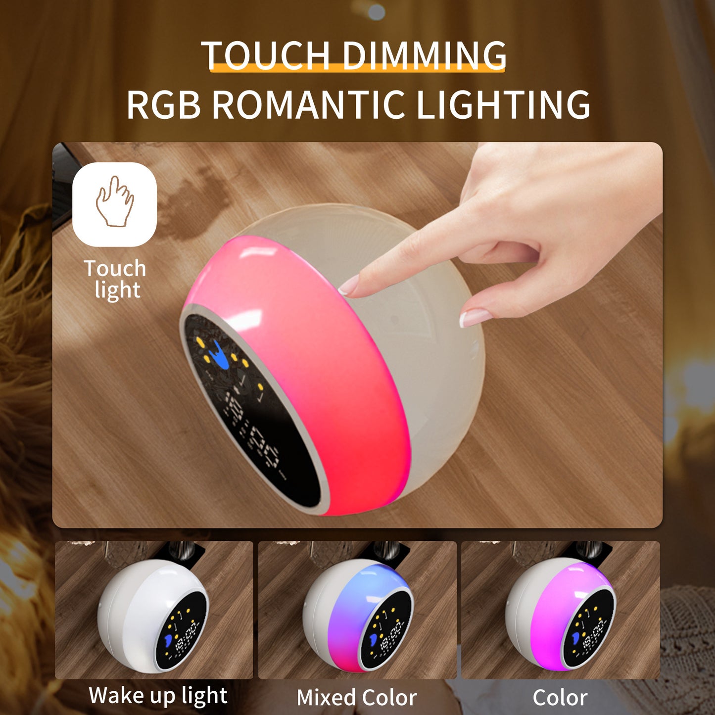 Children's Alarm Clock Bluetooth Speaker Touch RGB With White Noise Wake-up Light