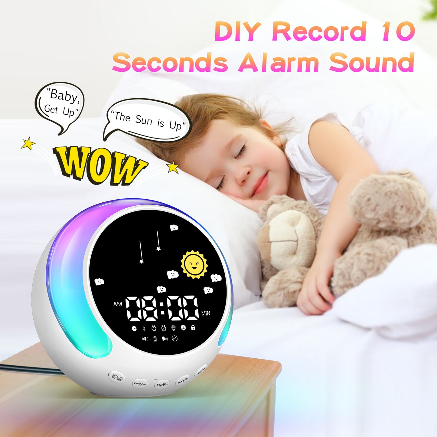 Children's Alarm Clock Bluetooth Speaker Touch RGB With White Noise Wake-up Light