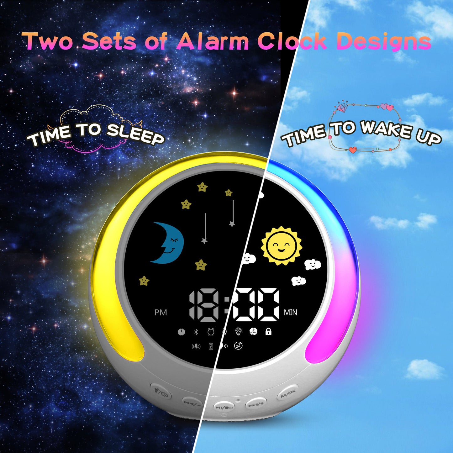 Children's Alarm Clock Bluetooth Speaker Touch RGB With White Noise Wake-up Light