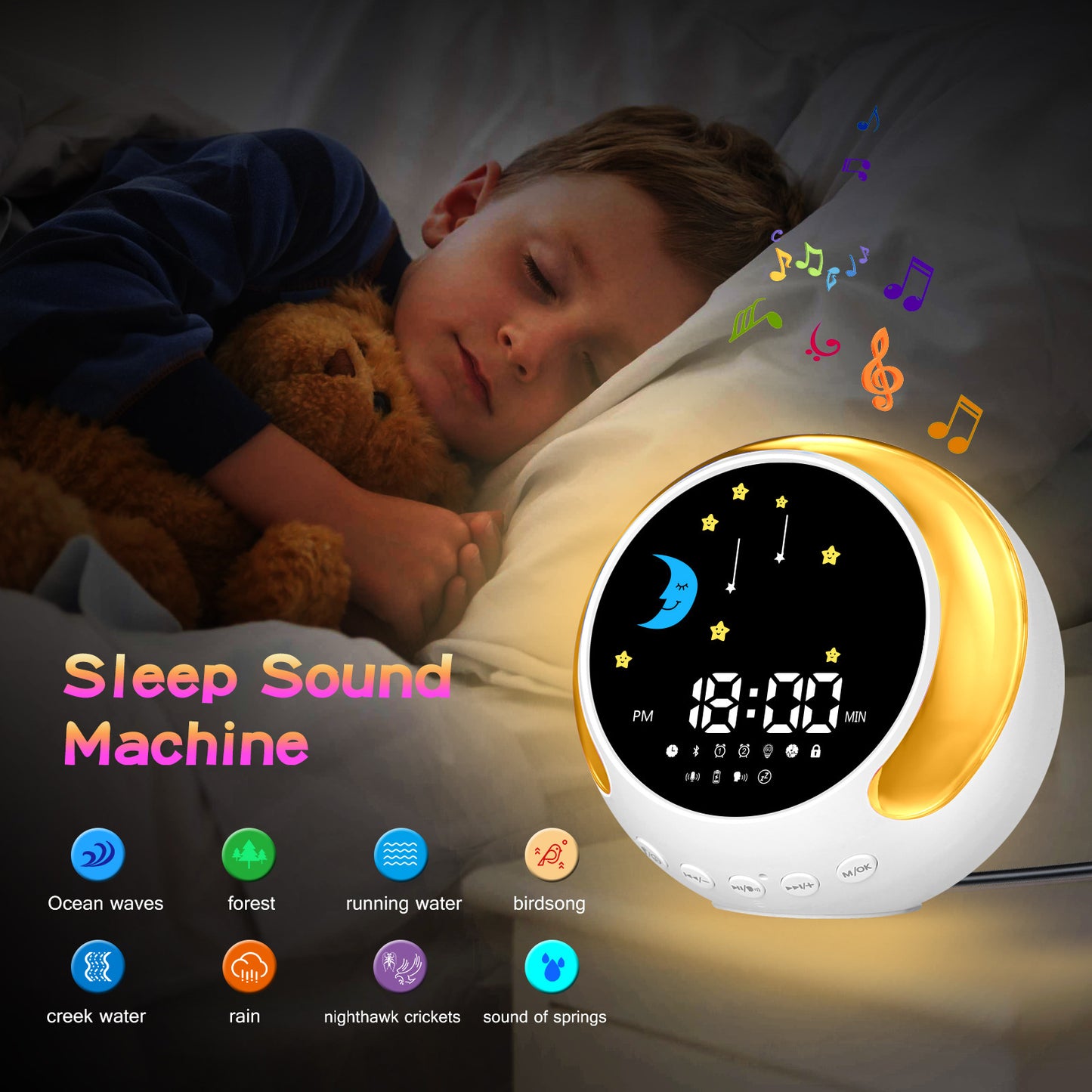 Children's Alarm Clock Bluetooth Speaker Touch RGB With White Noise Wake-up Light